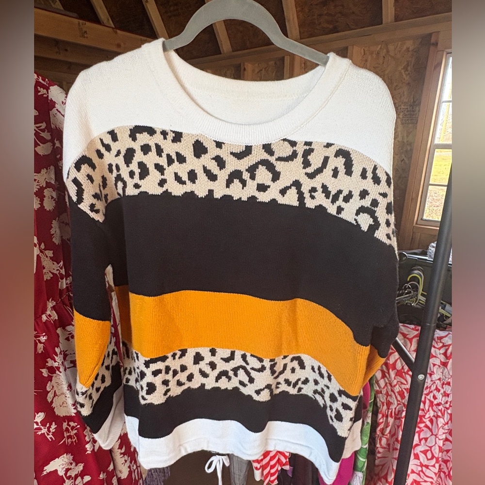 Leopard Print Striped Sweater - Amazon